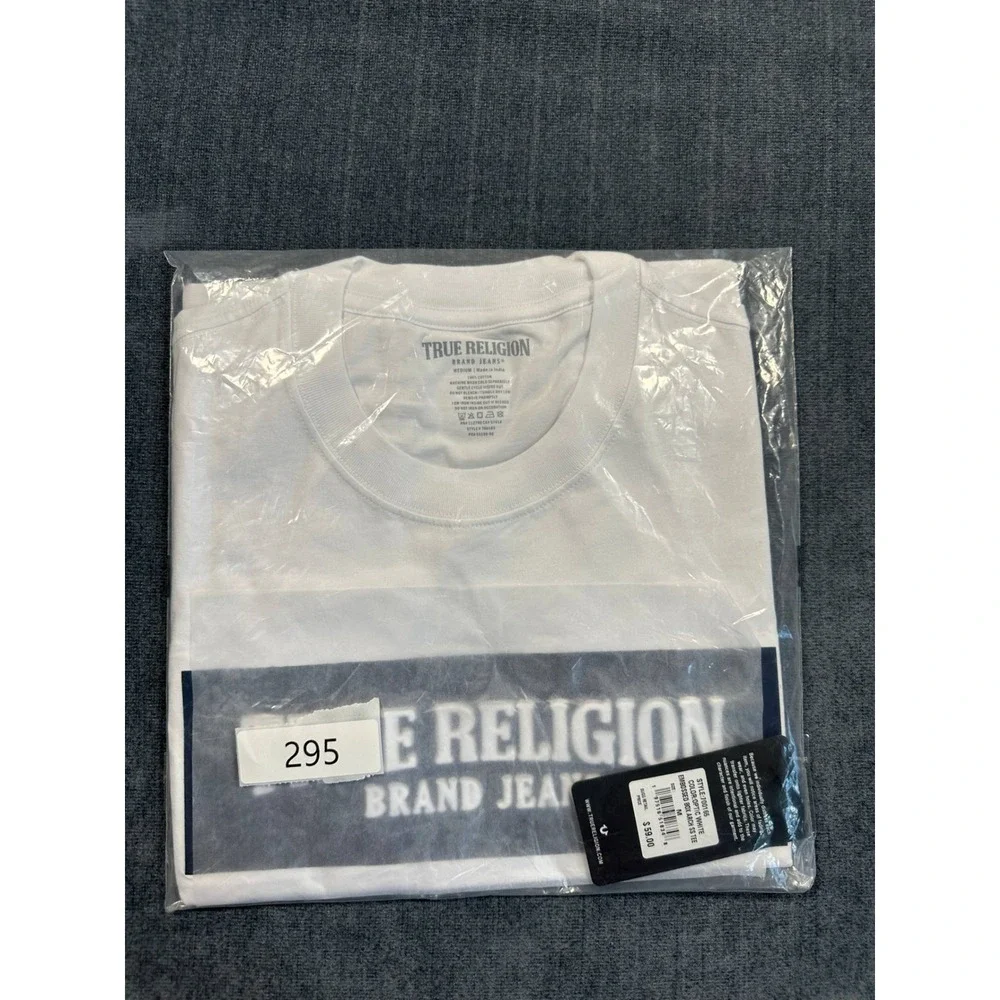 True Religion Mens Embossed Box Arch SS Tee Optic White Navy 700165 Size M NEW